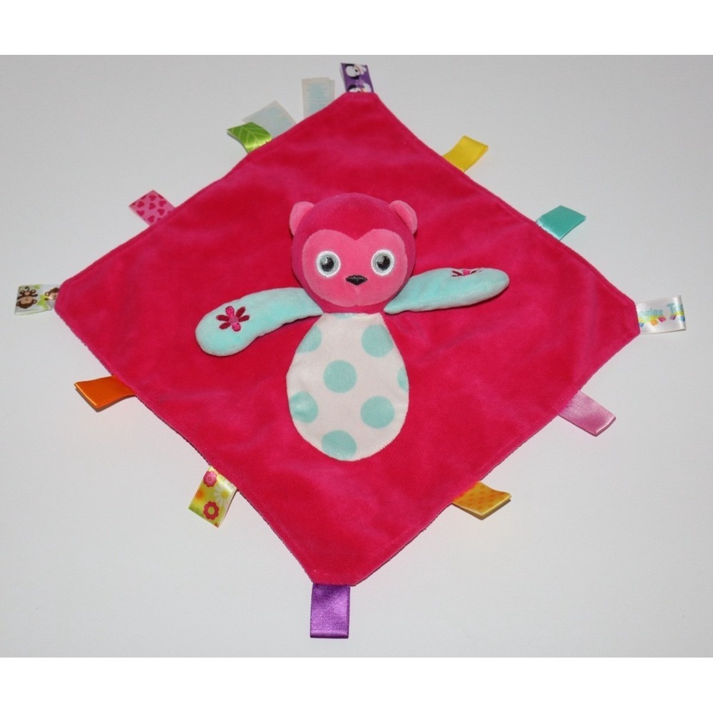 TAGGIES Pink Colorful Plush Lovey Square Security Blanket Satin Tabs & Back